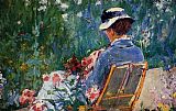 Seated Canvas Paintings - Lydia Seated In The Garden With A Dog In Her Lap